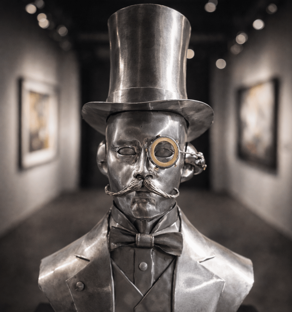 Rzeźba metalowa dżentelmena w stylu steampunk – LOCUTUS